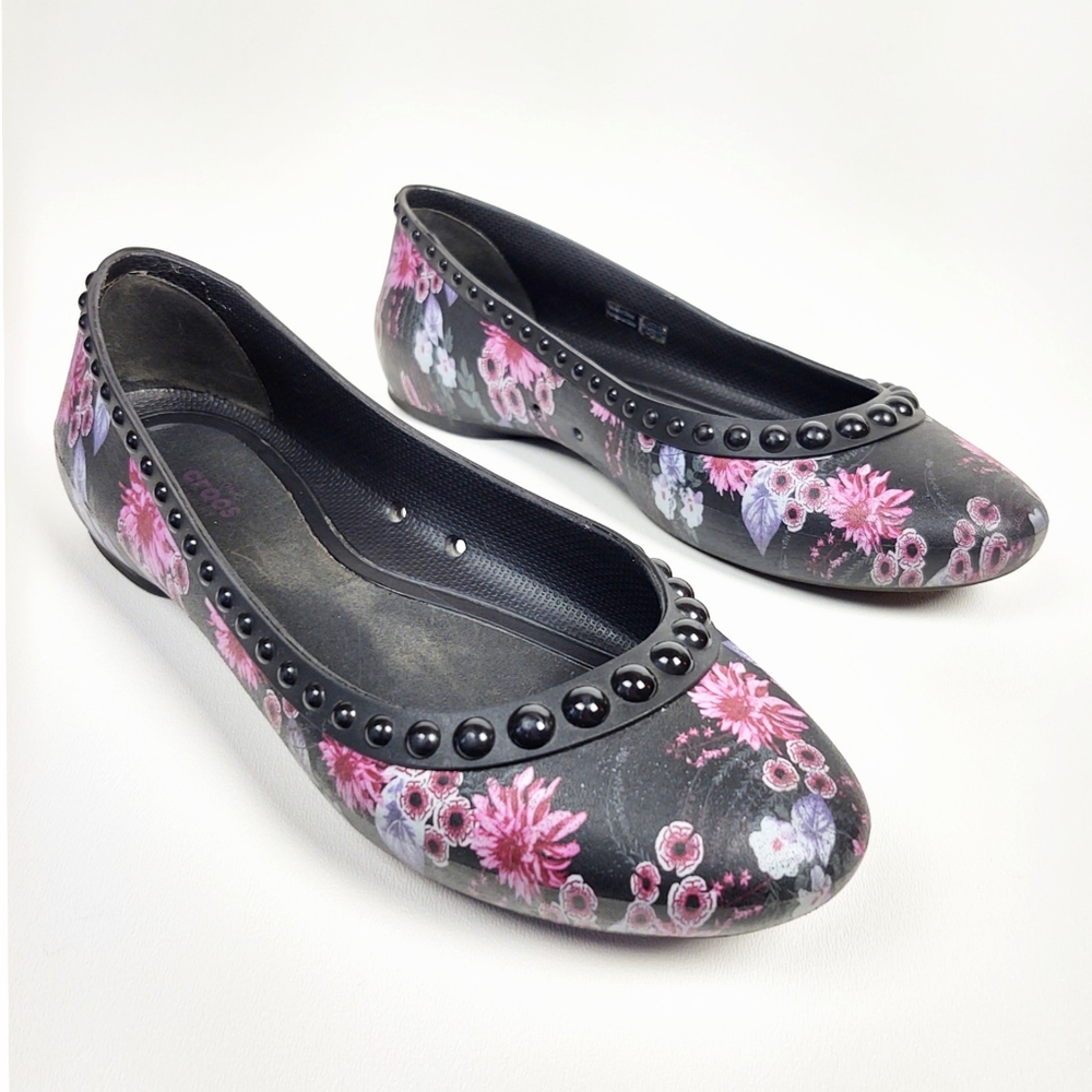 Crocs Lina Luxe Floral Ballet Flats Black Size 7